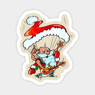 Santa Claus Playing Guitar and Skydiving Magnet