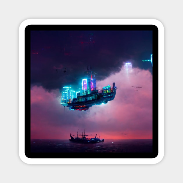 Lofi Zenith - Cyberpunk Cityscape Magnet by ArkMinted