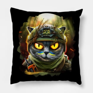 Ukrainian cat agent in the night forest Pillow