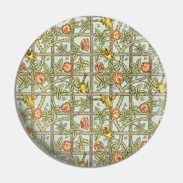 Trellis by William Morris, Vintage Textile Art Pin by MasterpieceCafe
