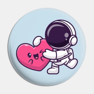 Cute Astronaut Holding Cute Love Heart Cartoon Pin