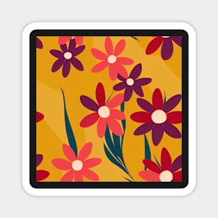 Bright Floral Vintage 1970s Pattern Magnet