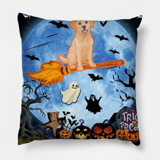 My Golden Retriever Rides Shotgun Witch Halloween Pillow by Chapmanx