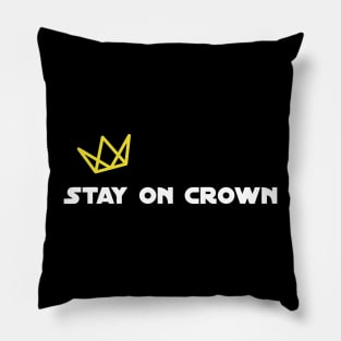 Stay on Crown White Print with Yellow Crown Pillow