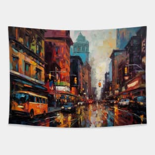 Rainy city oil painting Tapestry