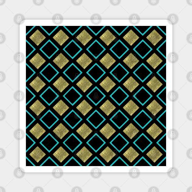 Harlequin design in black and gold with teal Magnet by MettaArtUK