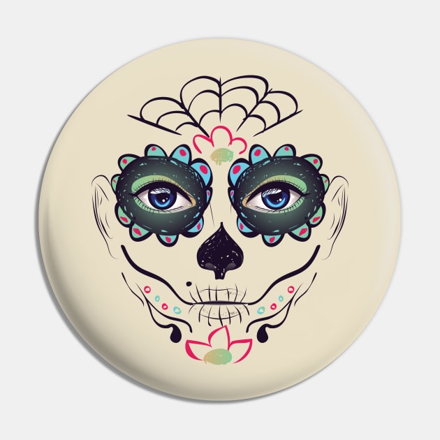 Day of Dead Girl Face green makeup Pin by AnnArtshock