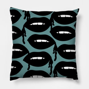 Bloody Lips Pattern in Teal Blue Pillow