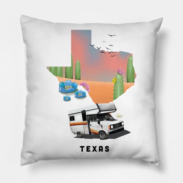 Texas Map Travel poster Pillow by nickemporium1