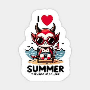 Cute Baby Devil Sitting On Chair At Beach I Love Summer Magnet