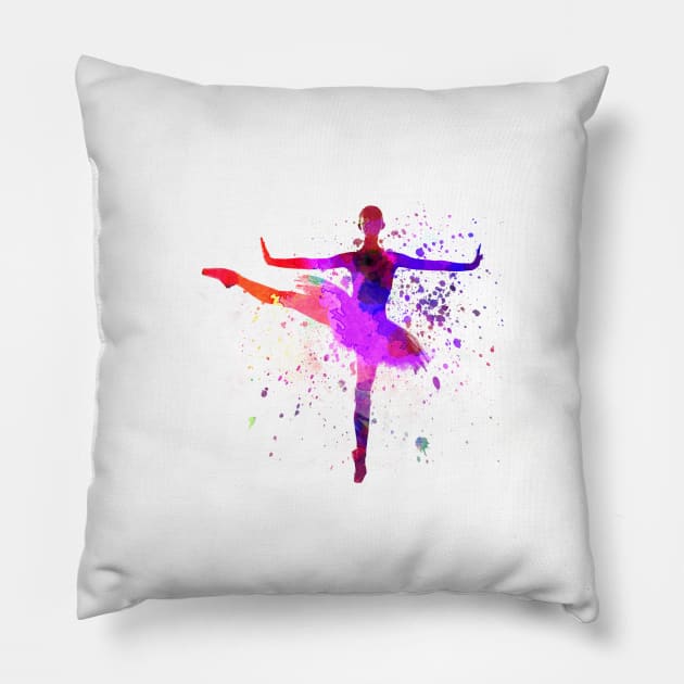 Classical ballet girl in watercolor Pillow by PaulrommerArt