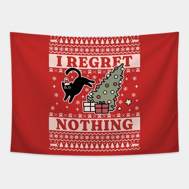 On The Naughty List And I Regret Nothing Cat Ugly Christmas Tapestry by OrangeMonkeyArt