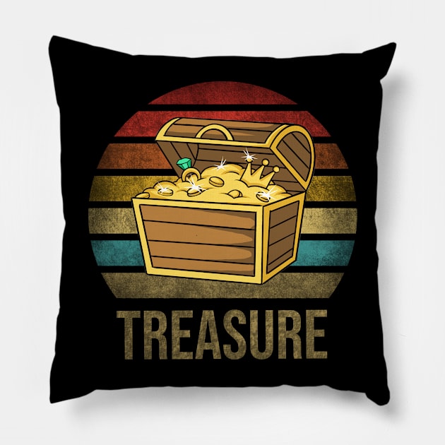 Pirate Treasure Chest Retro Sunset Pillow by The Agile Store