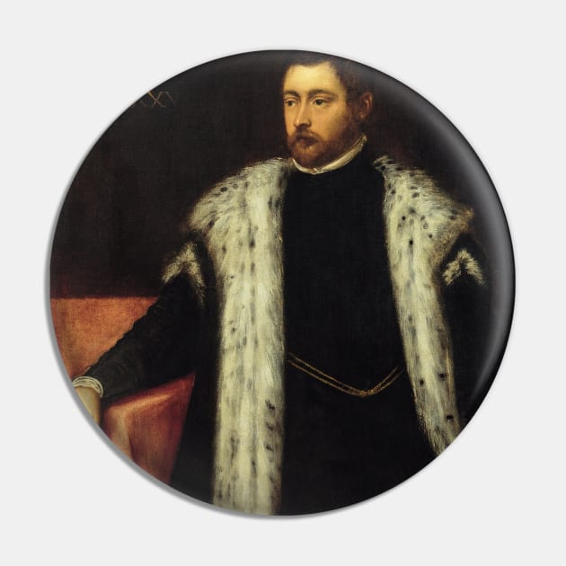 Twenty-five year old Youth with Fur-lined Coat by Tintoretto Pin by Classic Art Stall