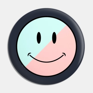 pink and blue split classic Smiley Face Black Outline Pin