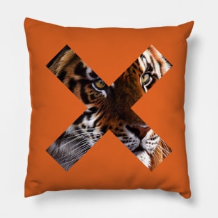 Tiger Face • Letter X Background Cross Shaped Window Aperture Pillow