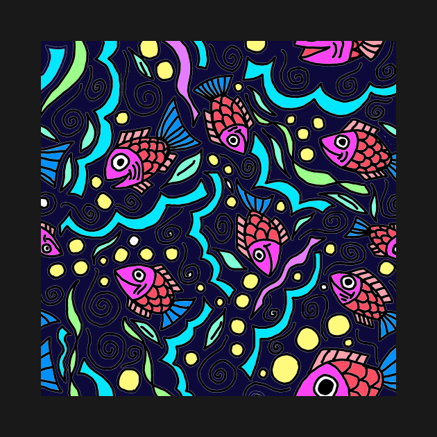 Happy Swimming Fish Black background by GemmasGems