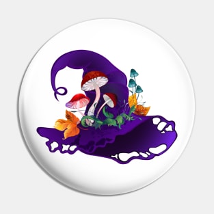 Purple Witch Hat with Mushrooms Pin