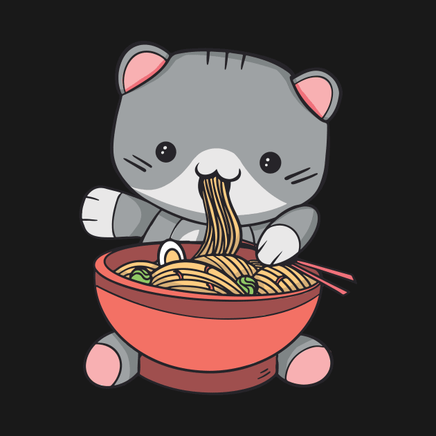 Kawaii Cat Eating Ramen by SLAG_Creative