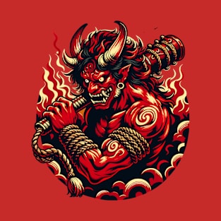 Fierce Oni Demon - Japanese Mythology Inferno Design T-Shirt