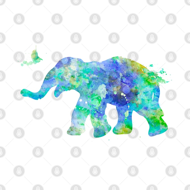 Blue Baby Elephant Watercolor Painting by Miao Miao Design