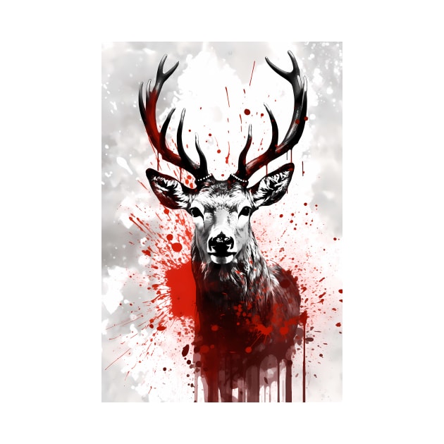 Red Deer Ink Painting by TortillaChief