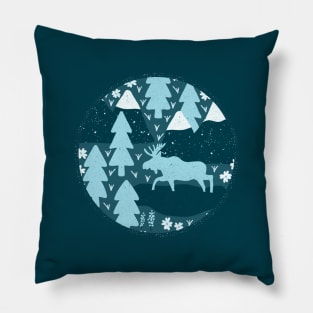 Mountain Moose (Arctic & Denim) Pillow