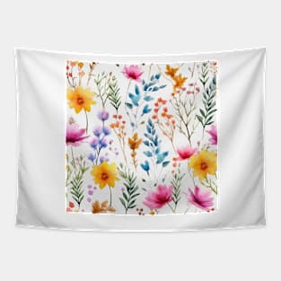 Watercolor Assorted Wildflowers Pattern 1 Tapestry