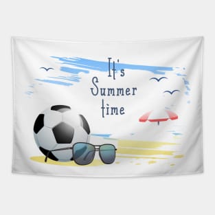 it' s  summer  time sports card .soccer Tapestry