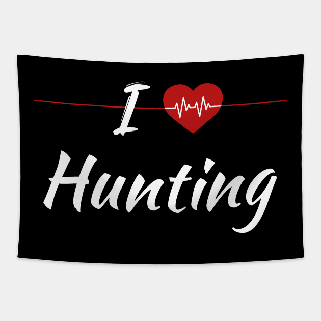 I Love Hunting Heartbeat Tapestry by SAM DLS