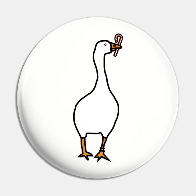 White Goose Steals Christmas Candy Cane Pin by ellenhenryart