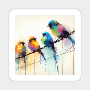 Colorful little birds on a wire in wet watercolor Magnet