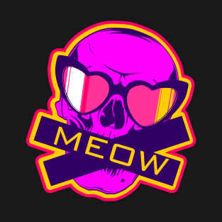 A meowing skull in vintage heart-shaped glasses. T-Shirt