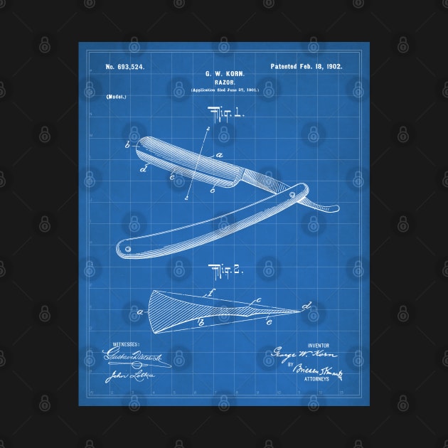 Straight Razor Patent - Stylist Barber Bathroom Decor Art - Blueprint by patentpress