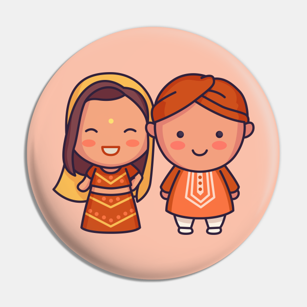 Cute Indian Bride & Groom in Traditional Clothing Cartoon - Kawaii Cute Couple - Pin | TeePublic Cute Indian Bride & Groom in Traditional Clothing Cartoon - Kawaii Cute Couple - Pin | TeePublic