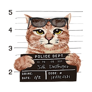 A cool cat with sunglasses holding mugshot sign T-Shirt