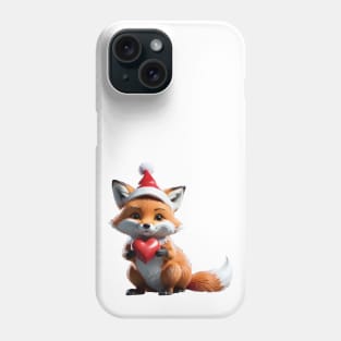 Fox in Santa's hat with a red heart. Funny Christmas animals /1 Phone Case