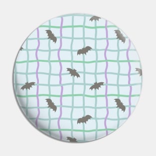 Wobbly Checkers and Bats - Halloween Pattern - Pastel Colors Pin