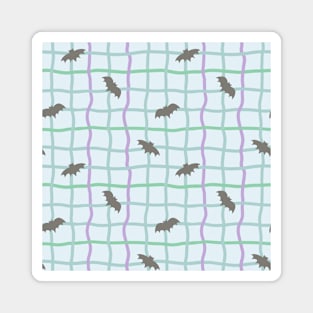 Wobbly Checkers and Bats - Halloween Pattern - Pastel Colors Magnet