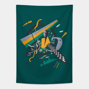 Teal Green Yellow Black Colorful Abstract Kandinsky Tapestry