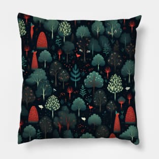 pattern with trees in a dark forest, botanical texture Pillow