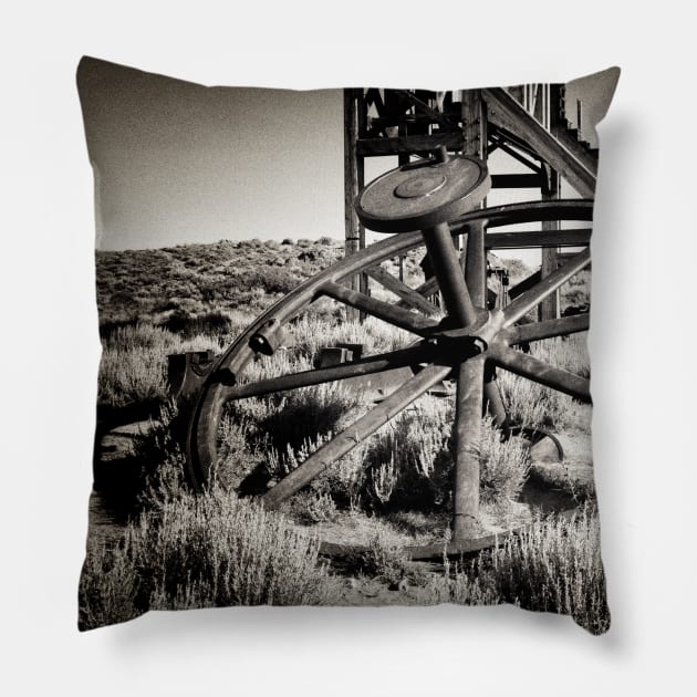 Mining Pulley, Bodie, CA Pillow by Steve_Varner