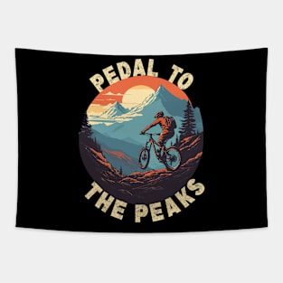 Pedal To The Peaks Mountain Bike Design Tapestry