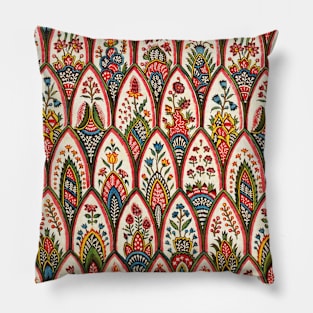 ORIENTAL FLORAL PATTERN Colorful Flowers and Leaves Pillow