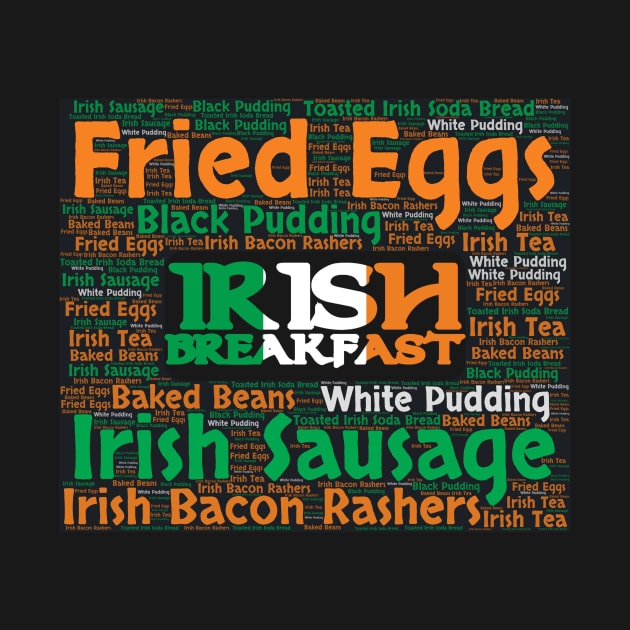 Full Irish Breakfast Ingredients Word Cloud Flag Ireland by BubbleMench