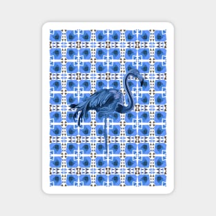 Blue Flamingo on Retro Hearts Magnet