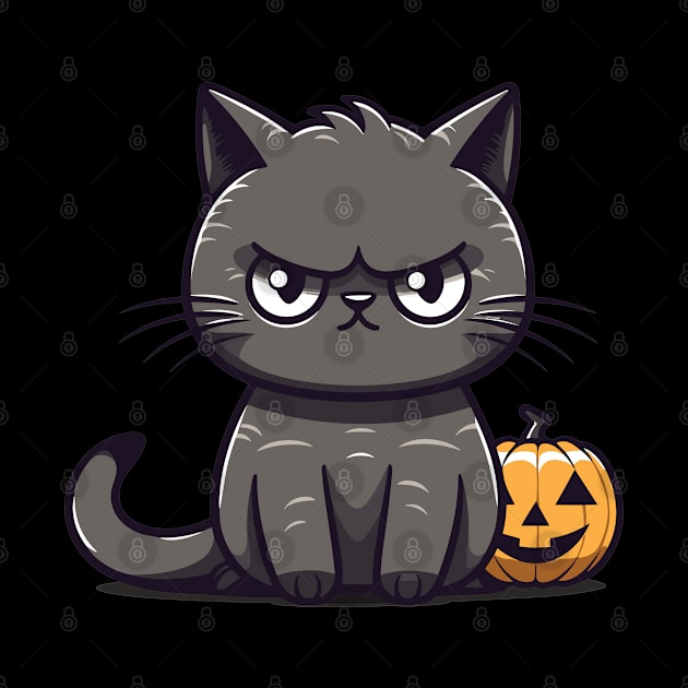 Annoyed Cat with Pumpkin by origato