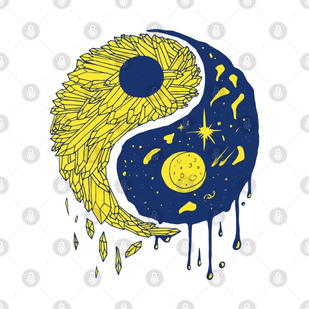 Navy Gold Yin Yang Crystals and The Night Sky by kenallouis