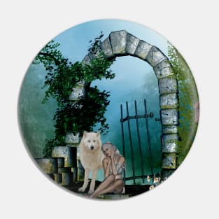 Wonderful fairy with white wolf Pin