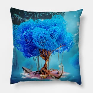 The blue tree on a little island Pillow